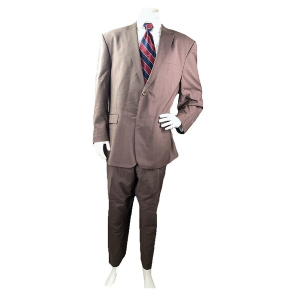 Prontomodo Europa Men 2pc Suit 100% Merino Wool 50R 44x27 Brown Micro Check - Picture 4 of 16